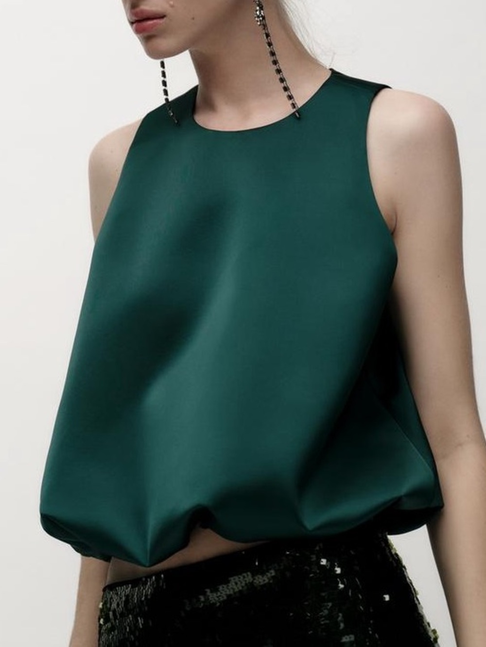 Zara Dark Green Bubble Hem Tank Top Holiday